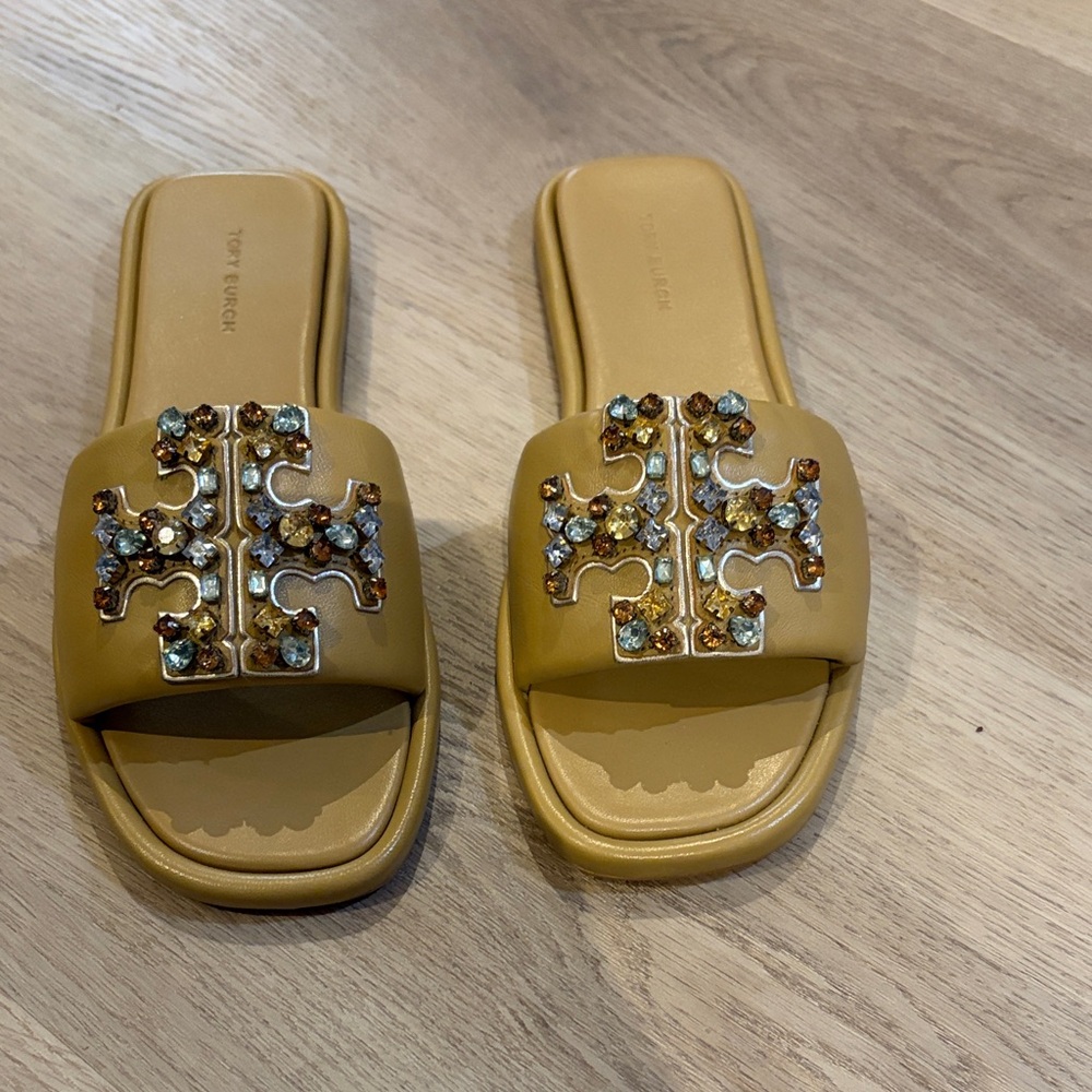 Tory Burch Tan Embellished Sandals
